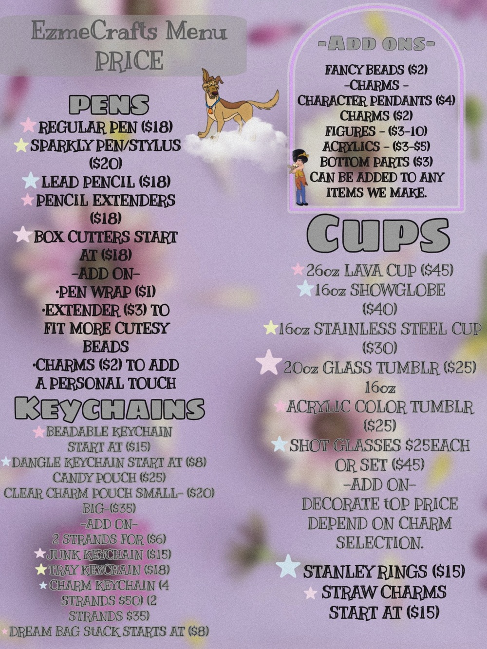 ☁️Prices for Ezmecrafts☁️
